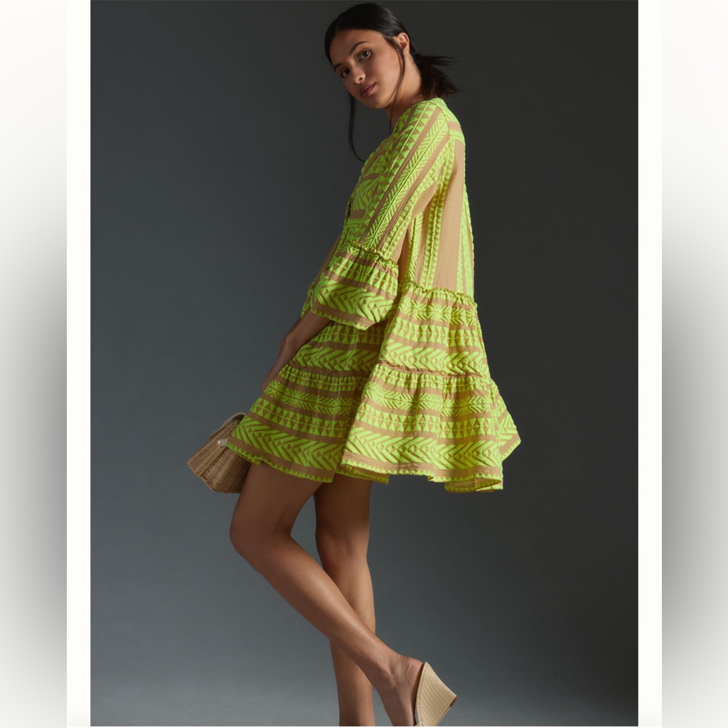 Anthro Ella Dress By Devotion Twins In Lilac & Neon Yellow, New Nwt, Size M